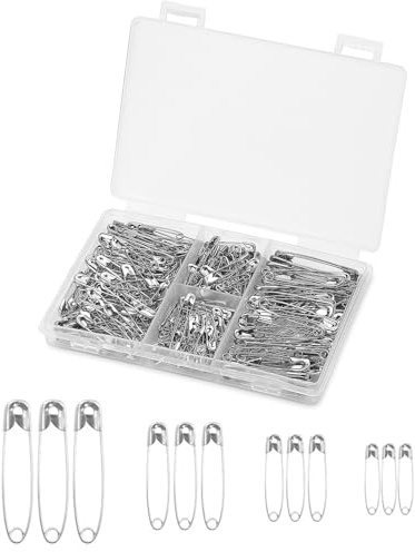 FUZVOL 250 Pieces 4 Sizes Safety Pins Assorted, Clothes Safety Pins Durable Small Medium Large Pin Rust-Resistant for Crafts Sewing Clothing Arts, Home Office, Silver-19mm/22mm/27mm/38mm