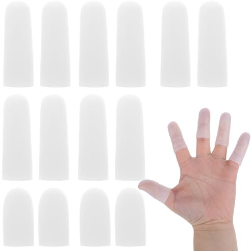 JJUNW 14 protectores de silicona para dedos, protectores para yemas de los dedos, dos tamaños, protección para el pulgar, apoyo para eccemas de manos, chasquido de dedos, artritis de dedos, trabajo