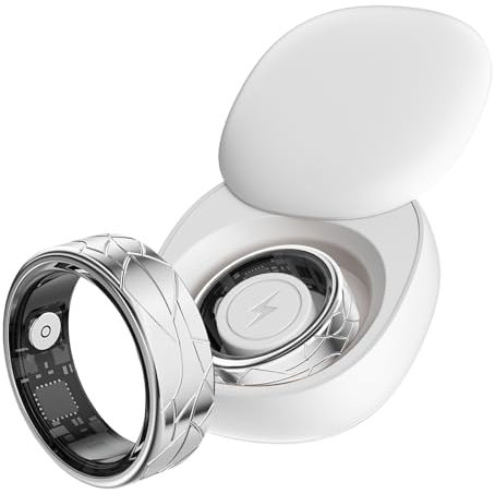 findtime Smart Ring Men Women Fitness Ring Pedometer Heart Rate Blood Oxygen Sleep Monitor Activity Trackers for Sports Time, Distance, Calories Compatible with Android iOS (Silver, #7-17.4mm)