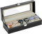 OFFCUP Uhrenbox mit 6 Fächern, Uhrenkasten mit Glasdeckel, Uhrenkoffer mit Herausnehmbaren Uhrenkissen, Metallverschluss, Uhrenschatulle aus PU für Schmuck, Ringe, Armbänder und Halsketten, Schwarz