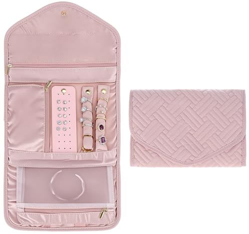 QWORK® Travel Jewellery Organiser - Unfold 45 * 23cm (17.5x9), Foldable Jewellery Storage Bag for Rings, Necklaces, Bracelets, Earrings