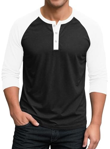 FGUUTYM Chemises d'été pour homme à manches 3/4 - T-shirt de baseball décontracté en coton - Pour le sport, Noir , 3XL
