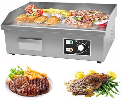 Commercial Electric Frying Pan - Nonstick Teppanyaki Adjustable Temperature - Stainless Steel Countertop Flat Top Frying Pan 50~300℃