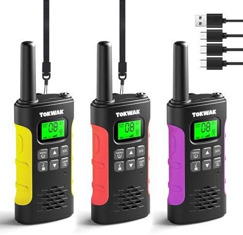 Tokwak Talkie Walkie Longue Portée Rechargeable par USB C, Lot de 3 Talkies-Walkies Enfants Adultes 16 Canaux VOX Lampe Torche, Walkie Talkie PMR446 Batterie Li-on pour Camping, Randonneé, Vélo, Fêtes