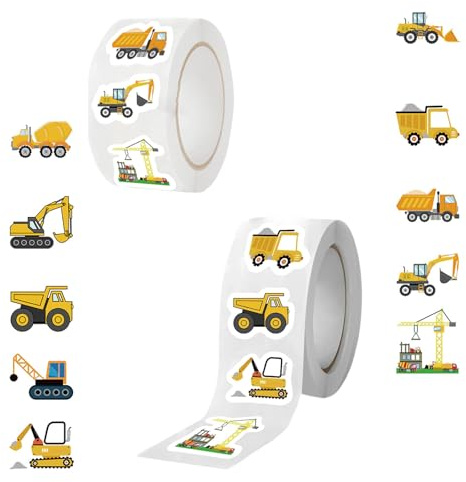 Lot de 1000 Autocollants de Chantier pour Camion Autocollants 10 Motifs de Véhicules pour Enfants Gommettes Excavator Car Récompense pour Carnets Journaux
