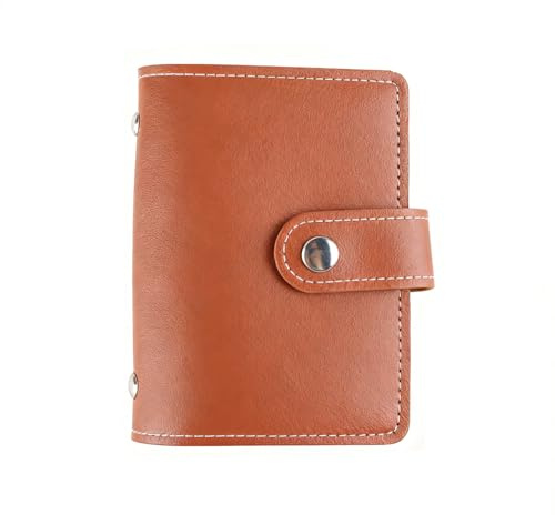 teashow PU Leather Credit Card Holder Wallet for Men & Women Slim RFID Blocking Bank Card Case with 26 Plastic Insert Sleeves,Minimalist Front Pocket Wallet Holders,Travel Business Card Case(Brown)