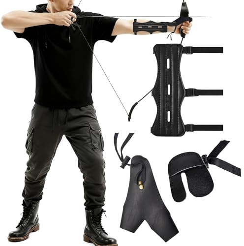 3-in-1 Archery Accessories Set, Includes Archery Hand Guard、Arm Guard and Finger Tab.Arm Guard Adjustable Arm Protector for Hunting Target Accessories