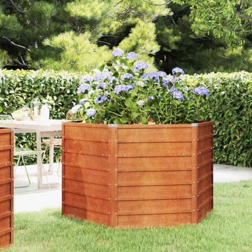 Mokuyary Fioriera da giardino per esterni, fioriera da giardino, fioriera per piantare piante Arriate arrugginito in acciaio corten 129 x 129 x 77 cm