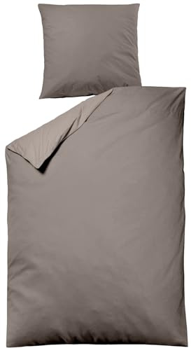 sleepling Satin Bettwäsche 135x200 cm 2 teilig, Bettbezug 135 x 200 + Kissenbezug 80 x 80 cm aus 100% Mako Baumwolle, Single Bettwäsche-Set, Wendebettwäsche Taupe