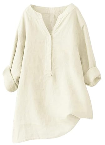 Linnetoppar för kvinnor linneskjorta damer lång ärm, ståkrage strandskjorta lös passform linneskjorta enfärgad långärmad tröja casual linneblus bekväm muslinblus eleganta damblusar