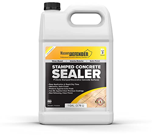 MasonryDefender Stamped Concrete Sealer - Clear, Water-Based, Satin Finish for Decorative Concrete - 1 Gallon
