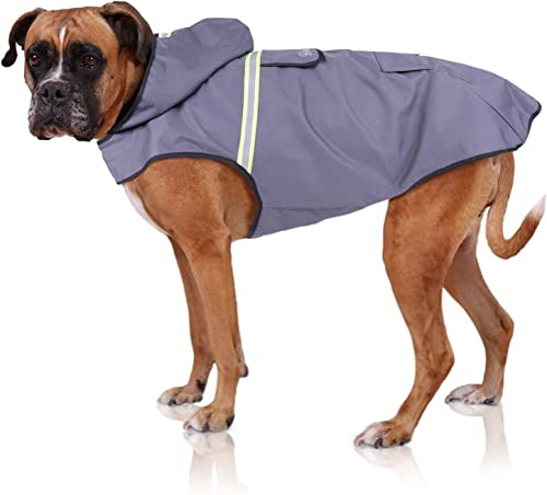 Bella & Balu Impermeabile Cane Taglia Grande - Cappotto Cane Invernale con Cappuccio e Catarifrangenti - Poliestere Impermeabile Regolabile per Pioggia, Freddo, Neve - Mantellina Cani - Grigio, L
