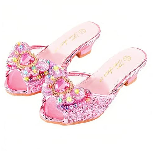 Monissy Frozen Principessa Elsa Mules Tacco Alto Pantofola Bocca di Pesce Paillettes Due Fiocchi di Pelle Elsa Distintivo Distintivo Perline Colorate con Intarsio di Cristallo Scarpe，Rosa,31