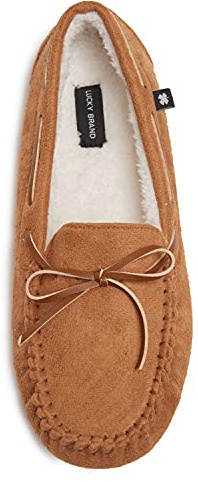 Lucky Brand Mens Micro-Suede Moccasin Slippers with Faux Sherpa Lining