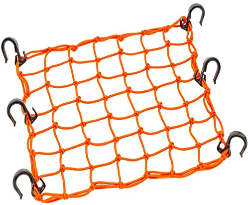 ZUOZE Small Cargo Net 15x15 Stretches to 30x30 with Thicken Hooks | Natural Latex Core, Tight 2”x2” Mesh Heavy Duty Bungee Net for Motorcycle Helmet, Bike, ATV, UTV, Luggage (Orange, 1 Pack)