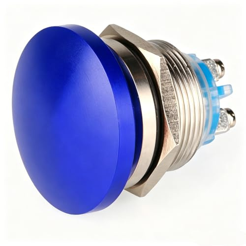 Guuzi 22mm 3V/6V/12V/24V/48V/110V/220V Momentan Tryckknapp Metallsvamphuvud Rund Startknapp 1No On Off Självåterställande Kupolformad Skruvterminal (Blå)
