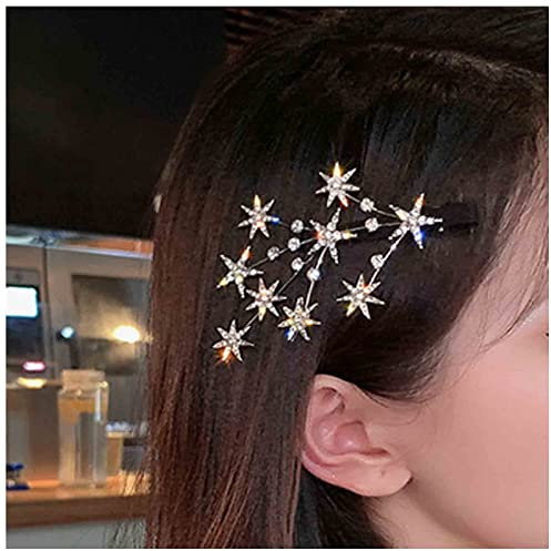 Yheakne Kristallstern-Haarspange mit goldfarbenen Strasssteinen, für die Braut, Haarnadel, Kopfschmuck, Haarnadel, Kopfschmuck, Clip, Zweig, Haarnadeln, Kopfbedeckung, Braut-Haarschmuck (Gold)