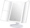 GRIFEMA Specchio per Trucco Trifold con Luce a 32 LED, con Illuminazione, Ingrandimento 3/2/1, Specchio da Tavolo Touch, Regolabile a 180°, USB e Batteria, Bianco