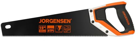 JORGENSEN 15” Hand Saw, Black Coated Coarse Handsaw 8TPI for Wood Cutting, Ergonomic Non-Slip Aluminum Handle for Sawing, Trimming, Gardening, Pruning, PVC