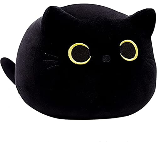 OUKEYI Svart katt plyschleksak, tjock katt Kawaii kudde saker svart kattkudde, plysch ländryggskudde dekoration för barn, heminredning, gåva, pojkar, flickor, födelsedag, alla hjärtans dag, jul (50