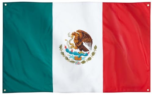 Runesol Mexiko Flagge, 91x152cm (3ft x 5ft), 4 Ösen, mexikanische Flagge, El Tricolor, Bandera de México, Premium-Fahnen für drinnen und draußen, lebendige Farben, Tag der Verfassung