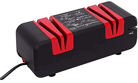 CAFFIA Afilado profesional de cuchillos eléctricos, afilador automático de cuchillos, ángulo de bisel de 15 grados y ranura fina, base antideslizante, primera opción del chef (Color : Red)