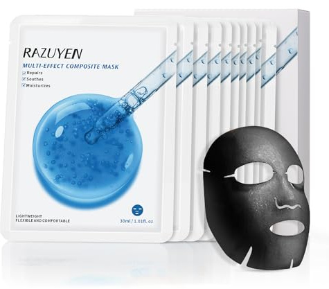 RAZUYEN Ansiktsmasker för alla hudtyper (lugnande mask) 3 förpackningar med 10