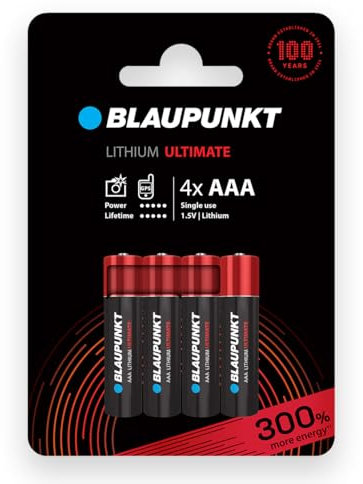 BLAUPUNKT Premium AAA lithium batteries, pack of 4, best for digital cameras, IoT devices, FR03BUL/4CP