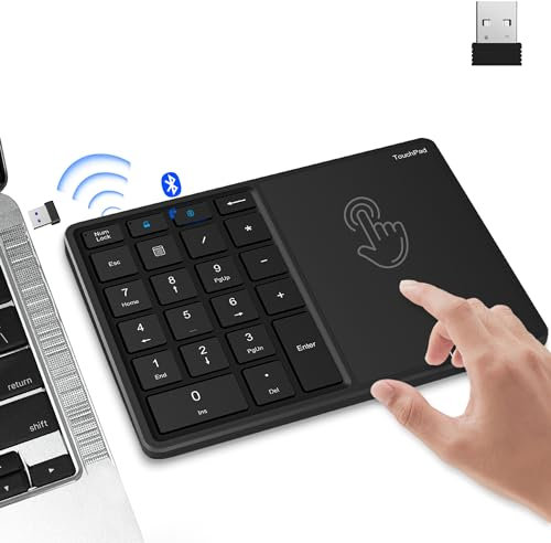 Rytaki 22 Tasten Wireless Nummernblock mit Touchpad, 2-in-1 Dual Mode Bluetooth Numpad Mechanisch, 2,4 GHz USB Verbindung Keypad, Typ C Aufladung Finanzbuchhaltung Tastatur für iOS, Win, Android