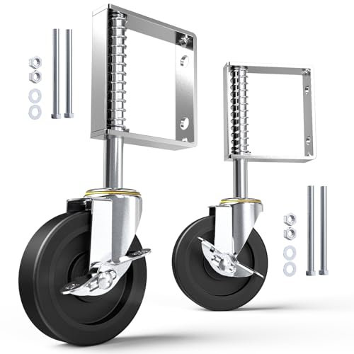 HOLKIE Rueda Giratoria de 100 mm para portón,ruedas con muelle para puertas pesadas de madera y vallas,capacidad de carga 100 kg (2 piezas)