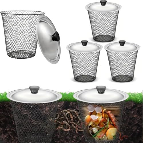 Lombricompostiera,23,1 x 23,1 x 15,9 Cm In Robusto Metallo Compostiera per Vermi,Compostiera per Aiuole Rialzate con Vermi Nel Terreno Che Trasforma i Rifiuti In Compost (4)