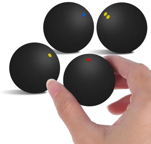 Garneck 4Pcs Squash Balls Set : 3.9cm Multi Dot Training Ball for Beginner to Professional - Single Double Yellow Blue Red Dot High Bounce Rubber Racketball for Indoor Court Practice Match