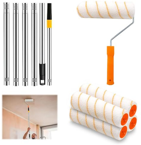 Rouleau de peinture avec barre télescopique, rouleau de peinture en alliage d'aluminium, tige télescopique 30 à 180 cm, kit de rouleau de peinture, rouleau de peinture avec 4 rouleaux de peinture, kit