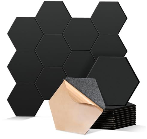 Beswitory 12 Pack Sound Proofing Panels Self-Adhesive Acoustic Absorbing Panels for Wall High Density Insulation Soundproofing Panels for Recording Studio, Game Room, Office, 30x26x1cm, Black