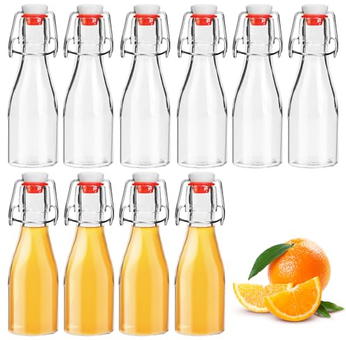 ACOMTUO 10 pezzi Bottiglie Costolata in Vetro con Tappo Ermetico,Bottiglia di Vetro da 150 ml,150ml Bottiglie Riutilizzabili a Chiusura Ermetica per Bevande Fatte in Casa, Birra, Liquori, Succhi