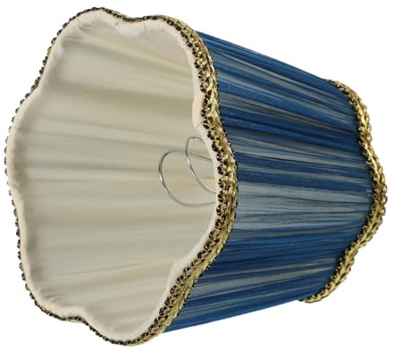 WOONEKY Pantalla De Lámpara De Mesa E14 11x14,5x12,5 Cm Tono Azul Oscuro De Tela Plisada Clip Metálico Para Lámpara De Escritorio Uso Doméstico y Oficina, Repuesto 1 Unidad