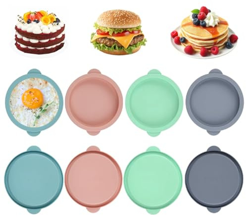 WWYSSZ 8 Pezzi Stampo Tondo in Silicone da 4 Pollici, 10 cm Stampo Pancake Friggitrice ad Aria, Stampi per Uova Friggitrice ad Aria, per Dolci per Sandwich All'uovo,Hamburger,Cupcake,Pancake e Crepes
