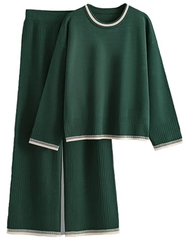 Conjunto Punto Mujer Chandal Completo Dos Piezas Casual Talla Grande Traje Deportivo Moda Suelto Jersey Cuello Redondo Y Pantalones De Punto Jumpers Holgado Elegante Conjunto Deportivo Invierno Otoño