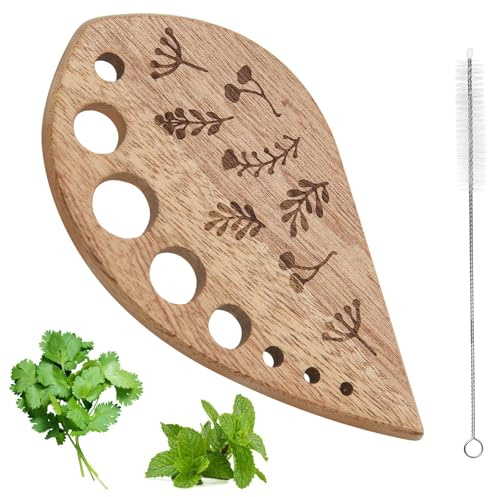 Separatore di foglie di verdure in legno, include spazzola per la pulizia, utensili per la rimozione delle erbe aromatiche in ceramica, divertenti gadget da cucina, squisiti regali per la cucina