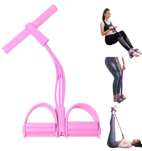 Bandes de Résistance Multifonction, Élastique Musculation, Corde de Tension avec Pédale et Poignée, pour Musculation/Yoga/Fitness, Abdominaux, Bras et Jambes, Maison/Bureau/Gymnase (4 Tubes-Rose)