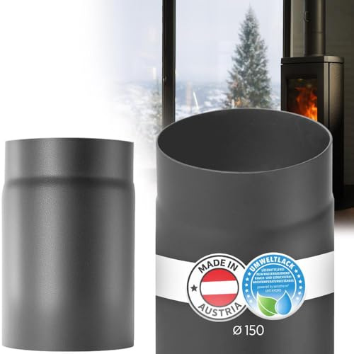 BERTRAMS Ofenrohr 150mm Ø 25 cm Gussgrau | Stahlrohr mit 20cm Einbaulänge | Feuerrohr Stahlblech 2mm | Kaminrohr mit Senotherm UHT-Hydro | Abgasrohr | Rauchrohr | Kaminzubehör | Made in Austria
