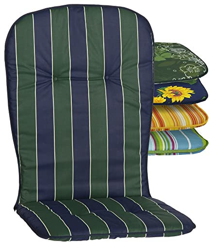 Beo Hochlehner Auflagen Waschbar Kos | Made in EU nach Öko-Tex Standard | Atmungsaktive Gartenstuhlauflagen Hochlehner | UV-beständige Auflagen Hochlehner mit Streifen in Blau-Grün