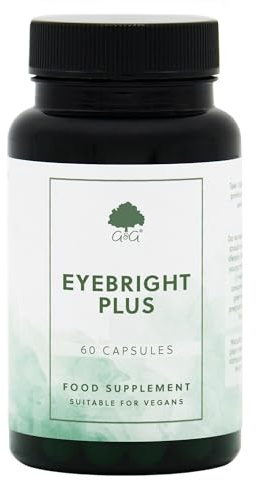 Eyebright Plus - Blend of Natural Eyebright, Lutein, Astaxanthin, Bilberry, Lycopene - 60 Vegan Capsules - Non-GMO, Made in The UK - G&G Vitamins