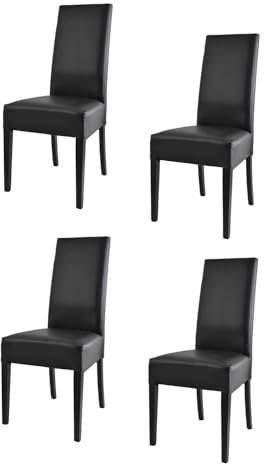 t m c s Tommychairs - 4er Set Moderne Stühle Luisa für Küche und Esszimmer, robuste Struktur aus lackiertem Buchenholz Farbe Schwarz, Gepolstert und mit schwarzem Kunstleder bezogen