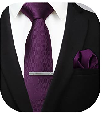 HISDERN Cravate Homme Sergé Mariage Fete et Pinces à Violet cravate & Carre de poche Set