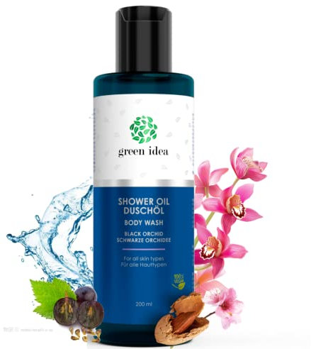 Green idea - Duschöl Schwarze Orchidee - Duschöl Naturkosmetik - Duschöl sehr trockene Haut - VEGAN, SLES frei, frei von Konservierungsstoffen - 200ml