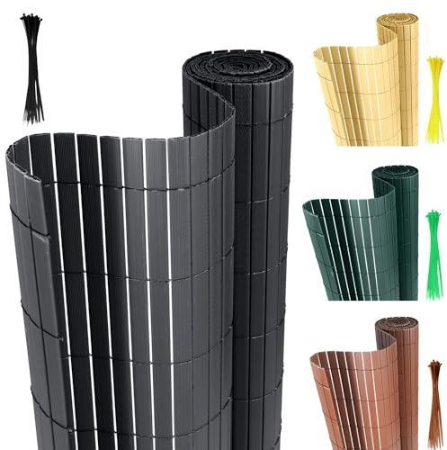 SWANEW Recinzione in PVC, Canniccio Frangivista Privacy Tappetino, Paravista paravento per Balcone, Giardino, terrazza e Piscina, Protezione Vento, Resistente ai Raggi UV, Grigio (80 x 300 cm)