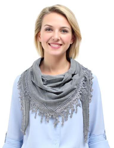GFM® Plain Jersey Triangle Scarf with Lace and Tassels - Silver Grey - (AG)(TRI-PLN-CHBH)