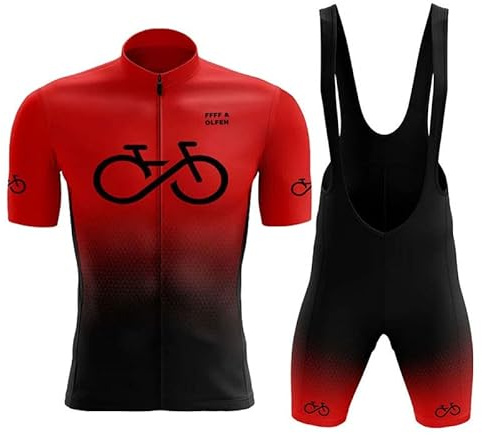 FFFF & OLFEH Herren Radtrikot Set Fahrrad Kurzarm Set mit 9D gepolsterten Trägerhosen MTB Rennrad Fahrradtrikot Fahrrad Shirts Bib Atmungsaktiv Schnell Trocknend für Radfahren MTB Jogging (Rot C,XXL)