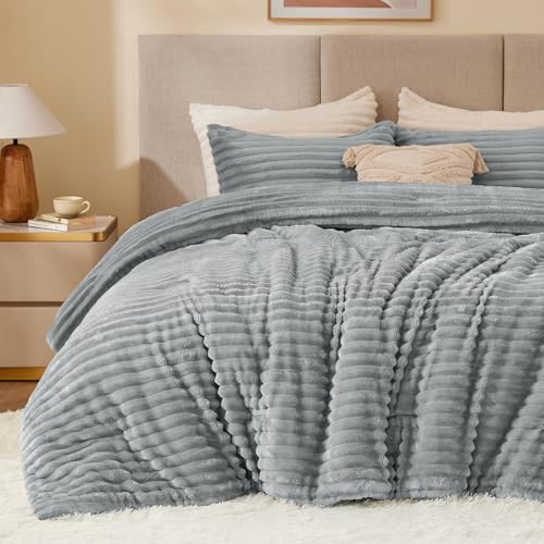 BEDELITE Juego de edredón de Forro Polar tamaño Queen, Ropa de Cama Gris esponjosa, súper Suave y cálida, Juego de Cama Pesado de Lujo para Invierno con 2 Fundas de Almohada
